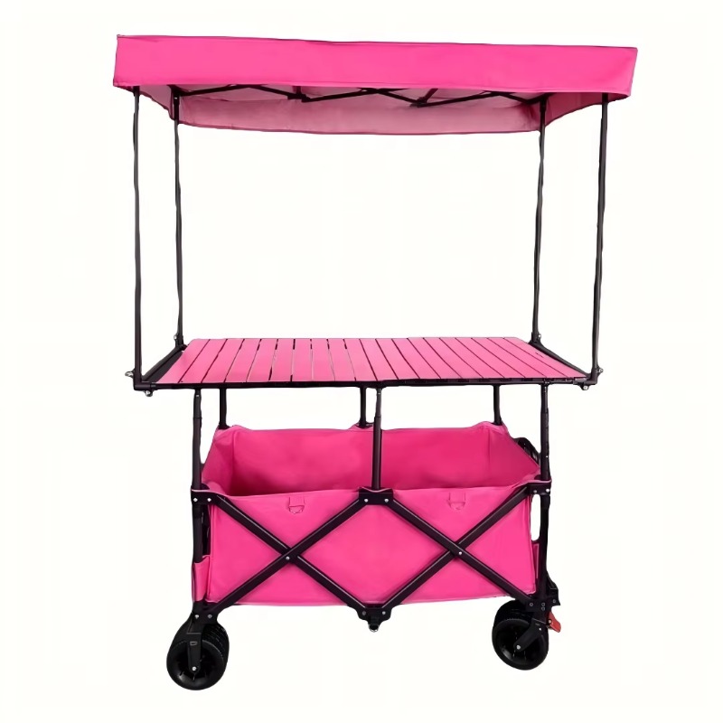 Outdoor Camping Trolley - Carrello Pieghevole in Acciaio con Tavolo,