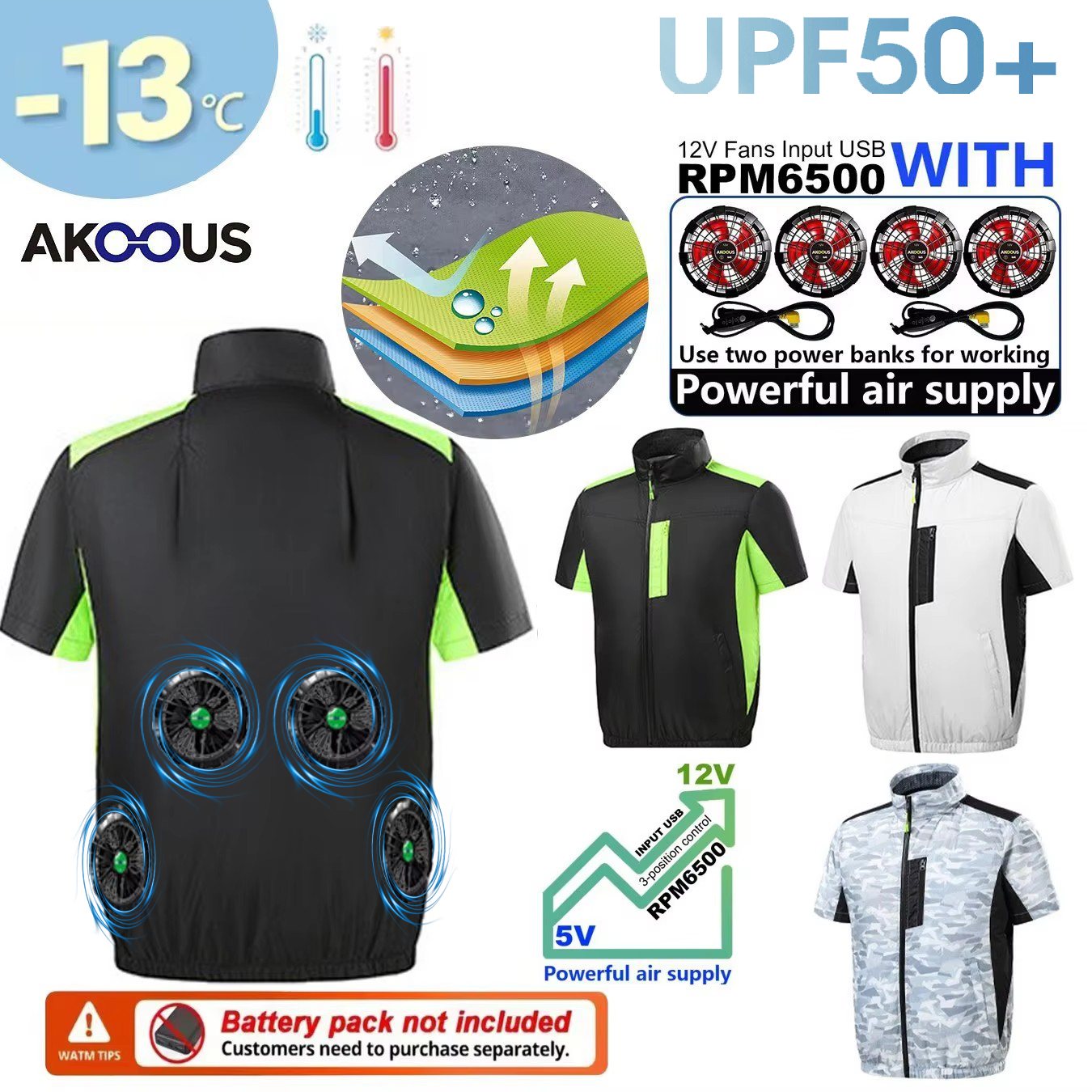 Outdoor Camping Air Conditioner - Gilet Refrigerante USB 12V 5V con
