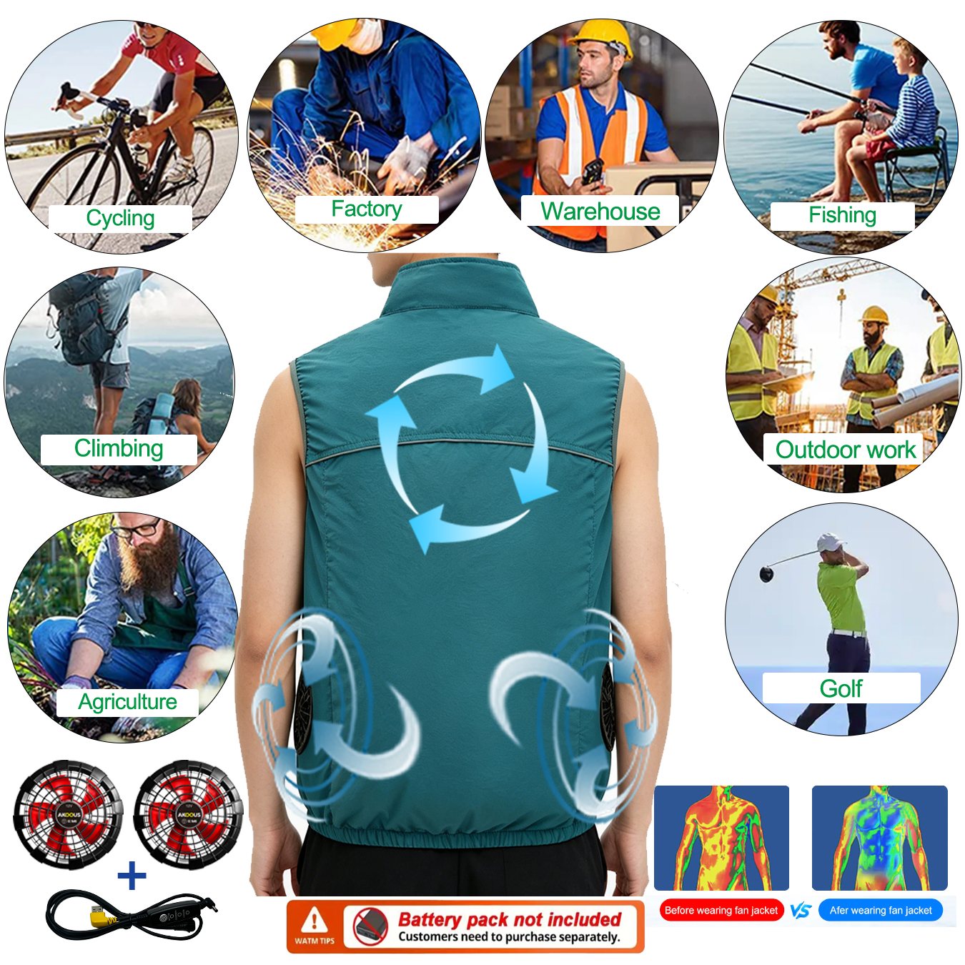 Gilet rinfrescante senza manic - Outdoor Camping Air Conditioner recensione e prezzo
